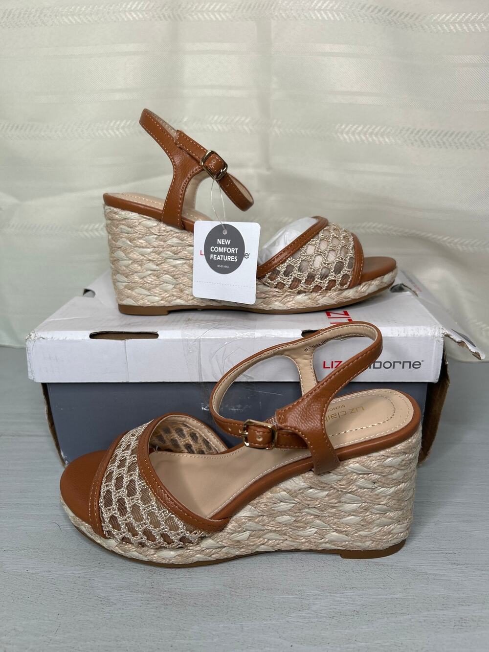 Liz Claiborne Respa Wedge Sandals Natural Womens Size 5M